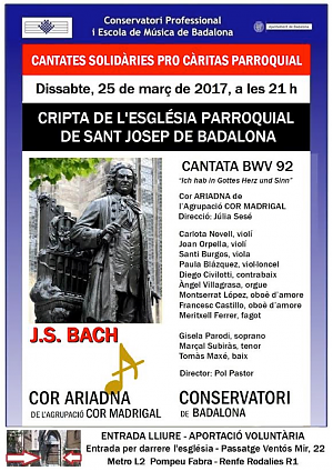Cartell de la Cantata solidària núm BWV 92 de Bach a Badalona